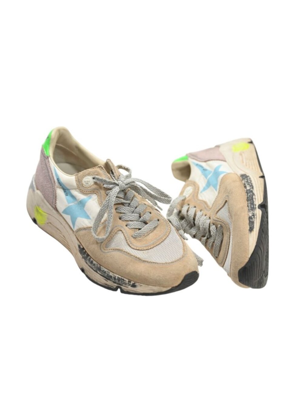 Golden Goose Running Sneakers in Beige & Light Blue Star